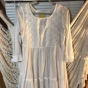 Maeve Cream Boho Embroidered Tiered Dress